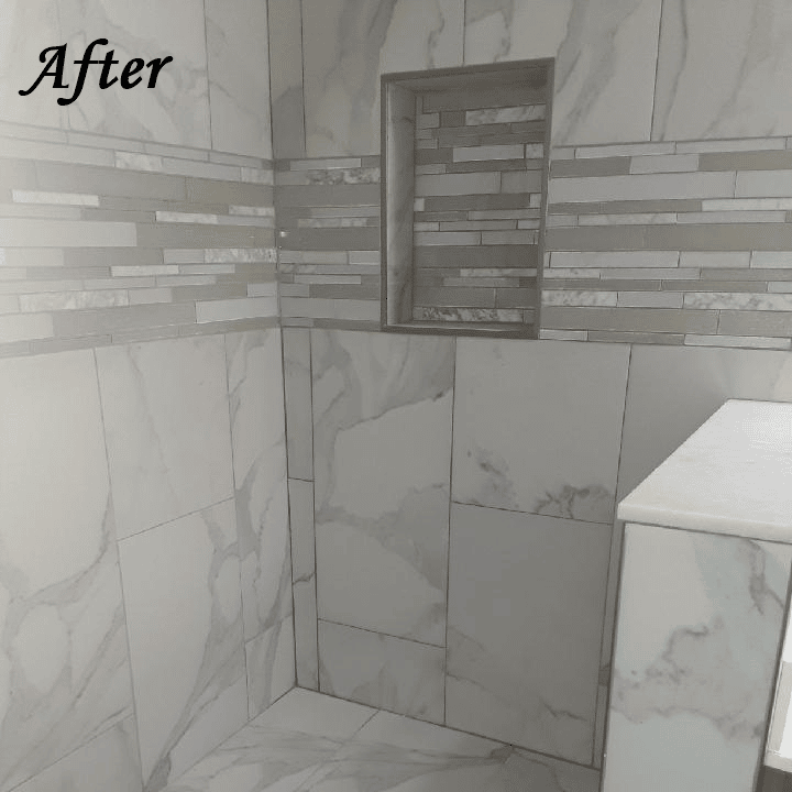 Curbless walk-in shower with a low threshold