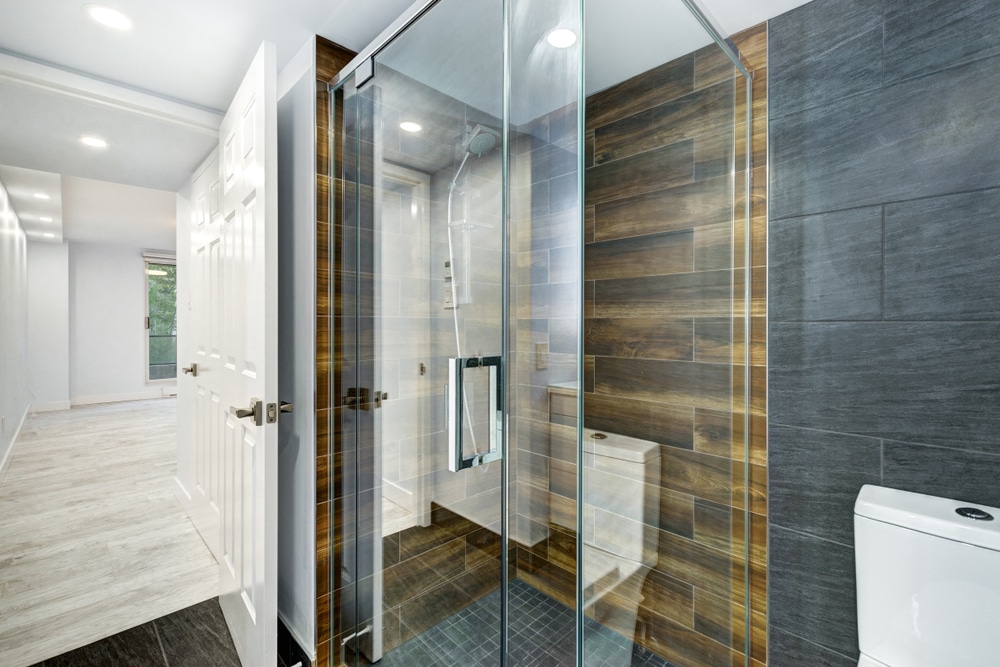 Renovated bathroom details for walk-in shower planning