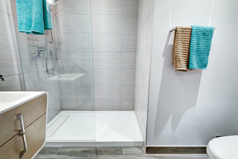 Renovated bathroom shower and vanity planning details