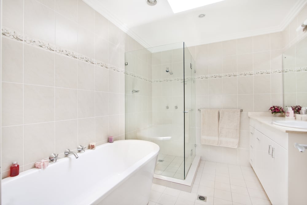 Walk-in shower layout with modern bathroom finishes