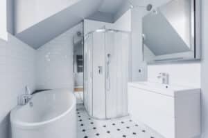 Small bathroom with a space-saving shower layout