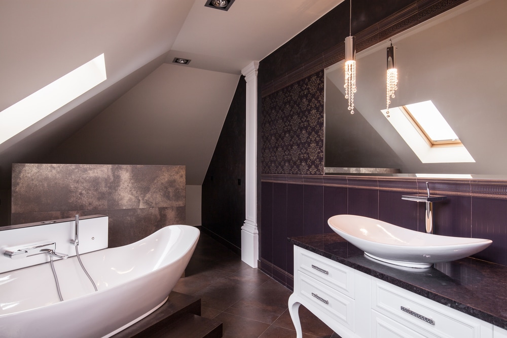 Contemporary bathroom with bathtub and washbasin